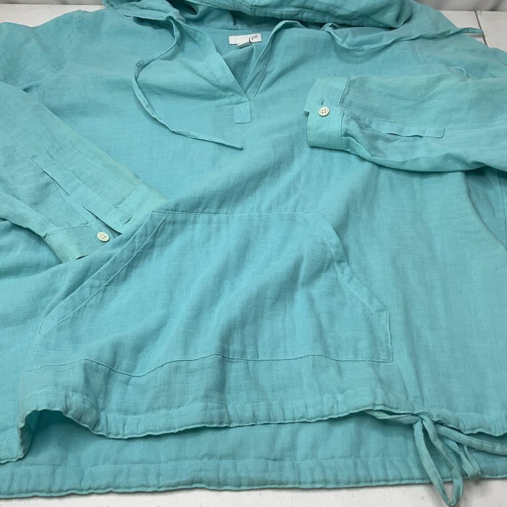 J Jill Hooded Pullover Top Womens M Turquoise Boho Lightweight‎ Cotton LS Travel - Picture 4 of 6